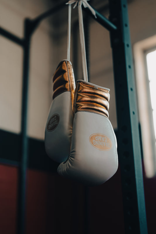 MX1 "WHITE/GOLD" Sparring/Training Gloves [Lace Up]