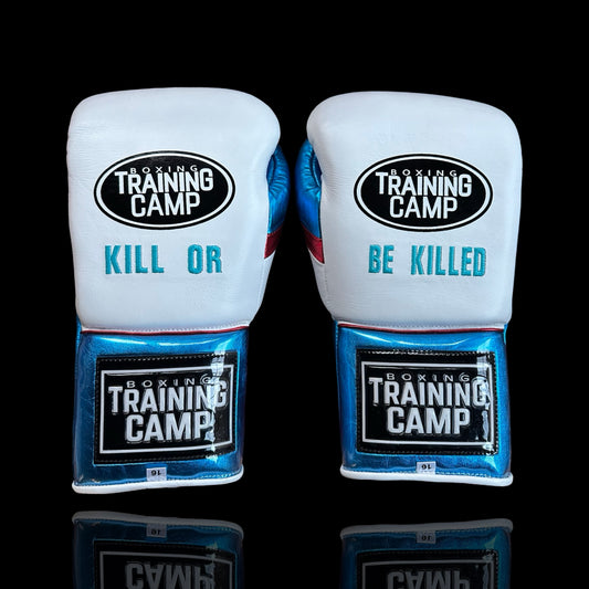 White/Blue "KILL OR BE KILLED" - ProOne - Sparring/Training Glove (LACE)