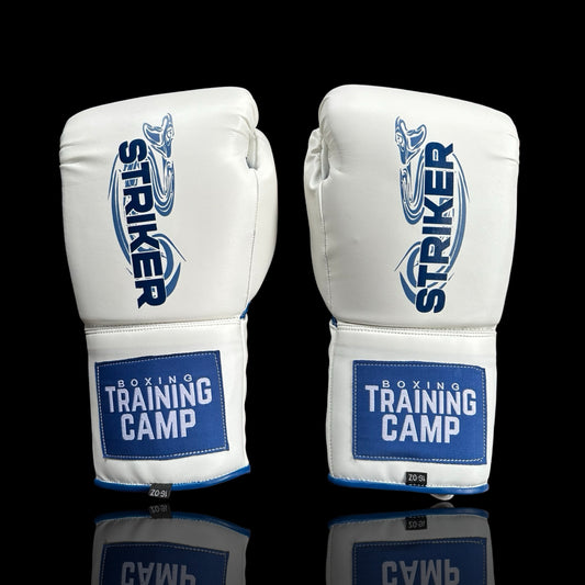 "White/Blue" StrikerSeries Sparring Gloves (Lace Up) 16oz