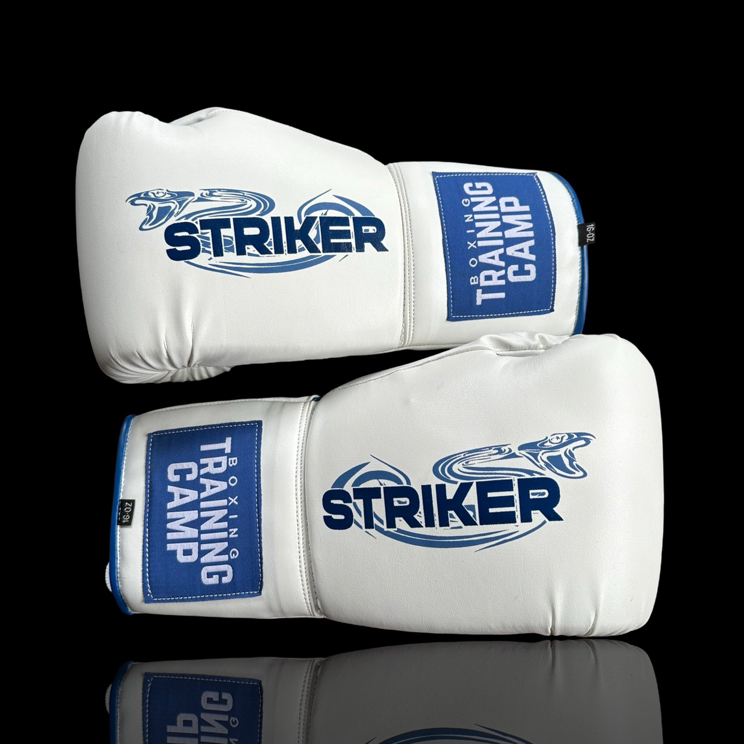 "White/Blue" StrikerSeries Sparring Gloves (Lace Up) 16oz